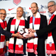 (From l. to r.) Outgoing U..S. Soccer Federation President Carlos Cordeiro, National Team General Manager Earnie Stewart, Men’s Head Coach Gregg Berhalter, and CEO Dan Flynn fondle a ball during happier times in December.